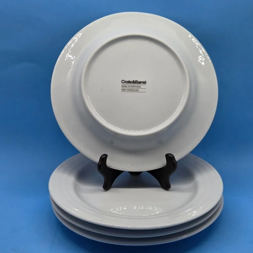 Crate & Barrel Roulette Salad Plates White Spal Porcelain 8 1/4